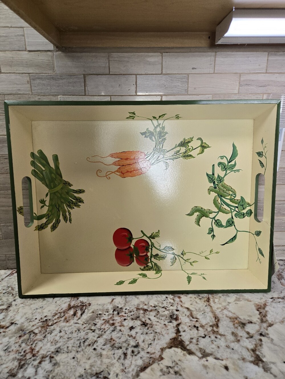 The Cellar Hand Painted Harvest Vegetable Wood Serving Tray - Cream and Green